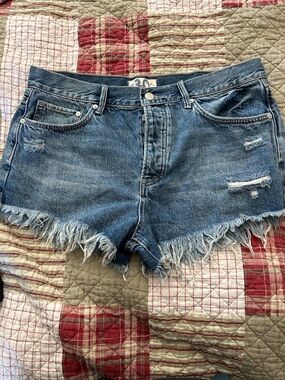 We The Free Frayed Hem Distressed Denim Shorts - Blue